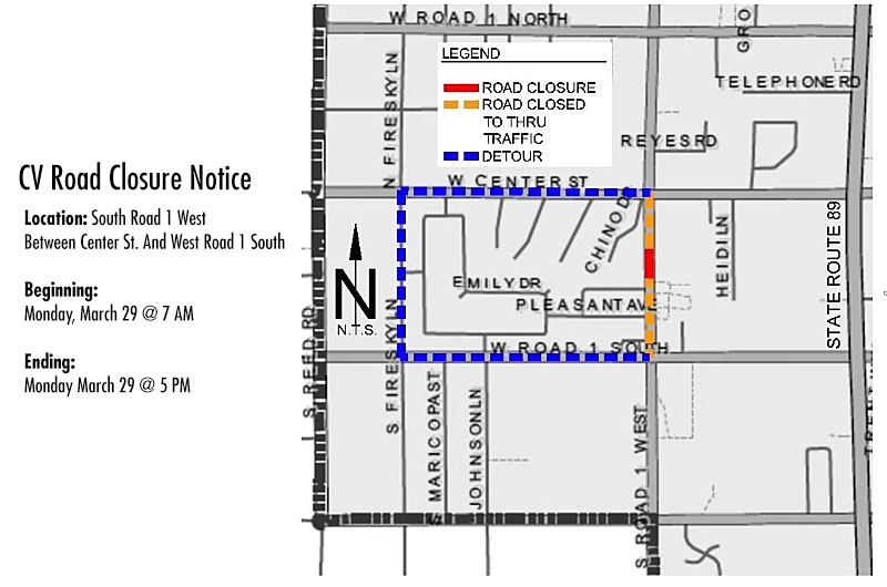 Road Closure Notice for Monday, March 29