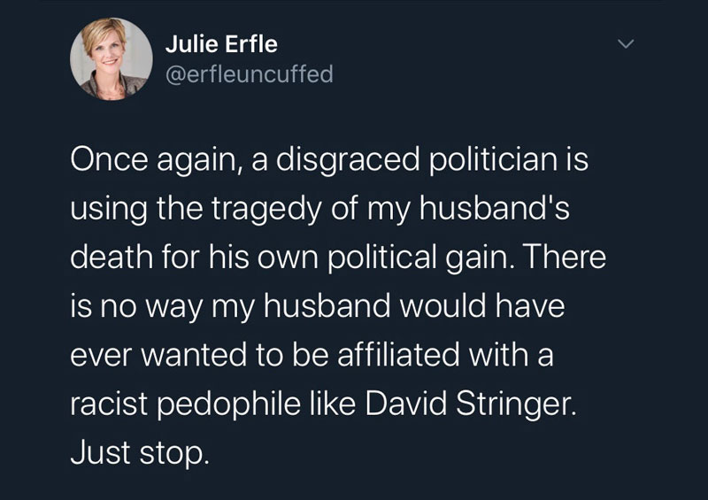 Dead Police Officer's Wife Publicly Calls Out David Stringer